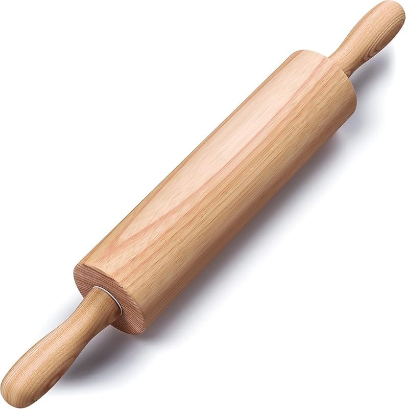 Wooden Rolling Pin 17.6 Inch with Rotating Ergonomic Handles for Bakin