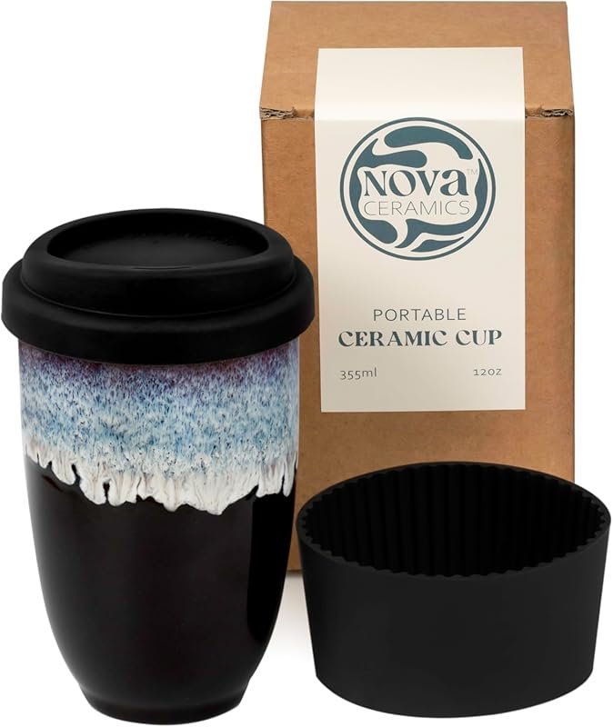 NOVA CERAMICS 12oz Microwave & Dishwasher Safe Travel Coffee Mug with 