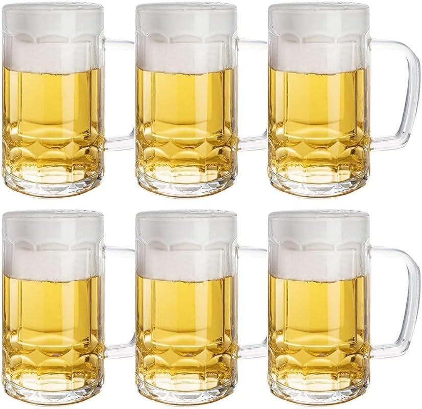 Classic Pint Beer Glasses with Handle – Set of 6 for Bar, Pub & Home U