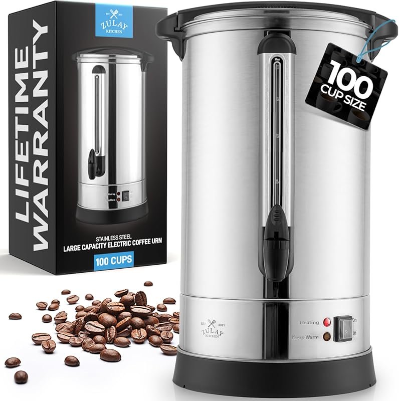Zulay Commercial Grade 100 Cup Coffee Maker Hot Water Urn with Double-