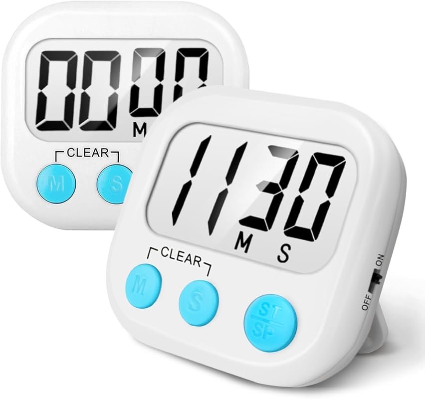 2 Pack Digital Kitchen Timer, Big Digits, Loud Alarm, Magnetic Stand, 