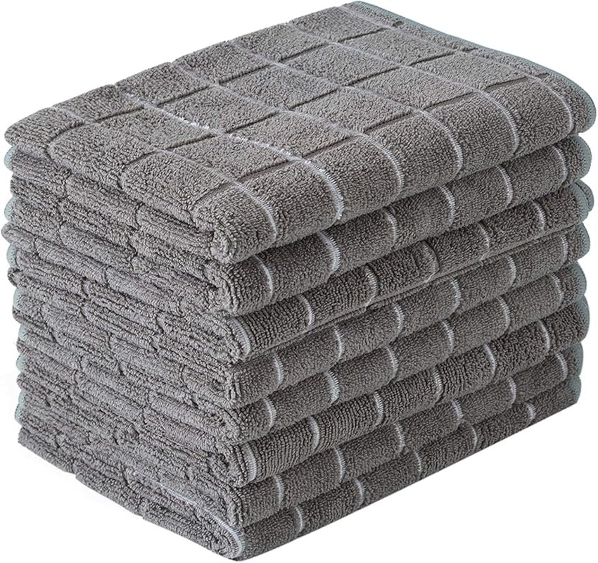 Lattice-Designed Gray Microfiber Dish Towels – Super Absorbent, Lint-F