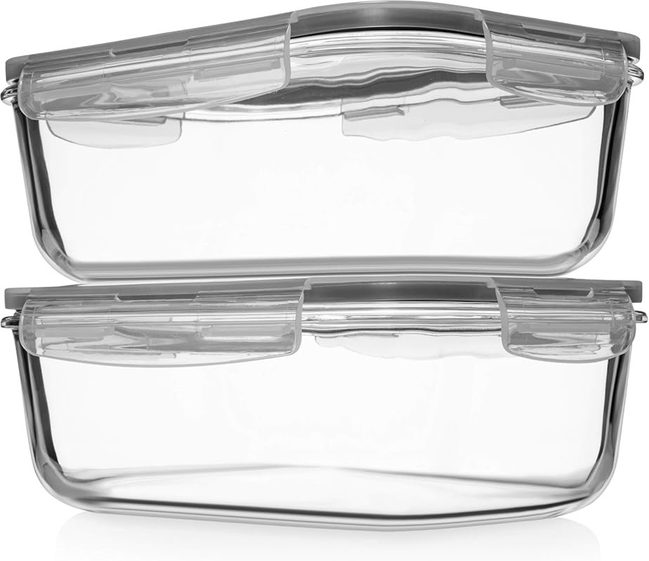 8 Cups/63 Oz Glass Food Storage Containers – Locking Lids, Microwave &