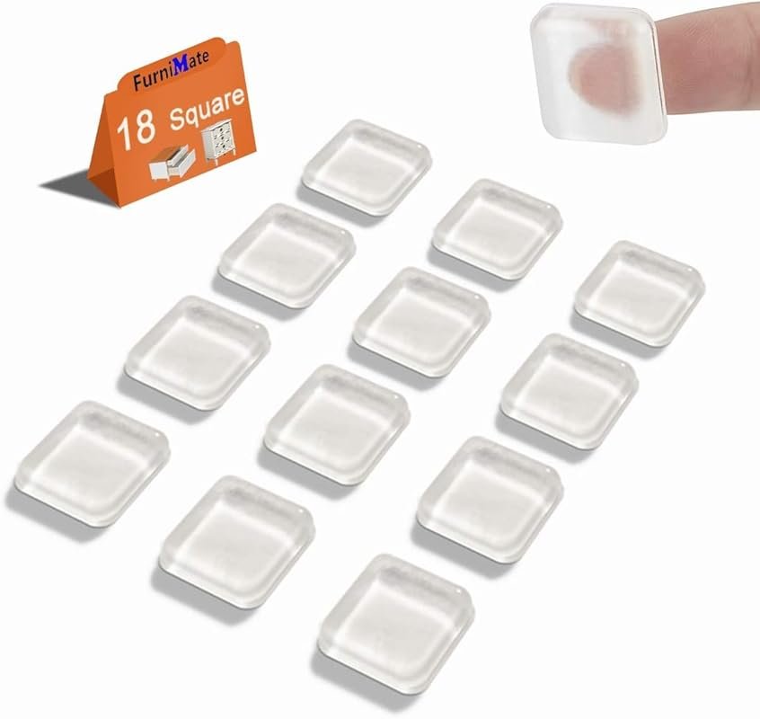 18PCS Clear Square Self Adhesive Rubber Bumpers for Cutting Boards, No