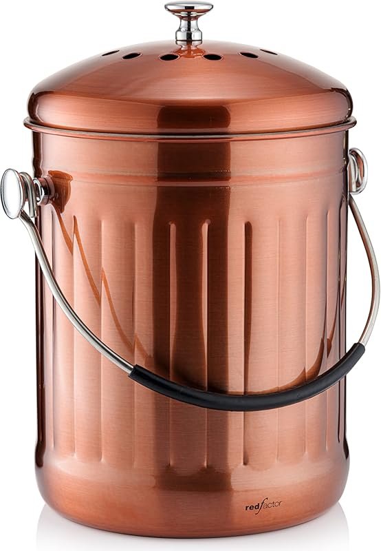 RED FACTOR Premium Stainless Steel Compost Bin, 1.3 Gallon with Dual F