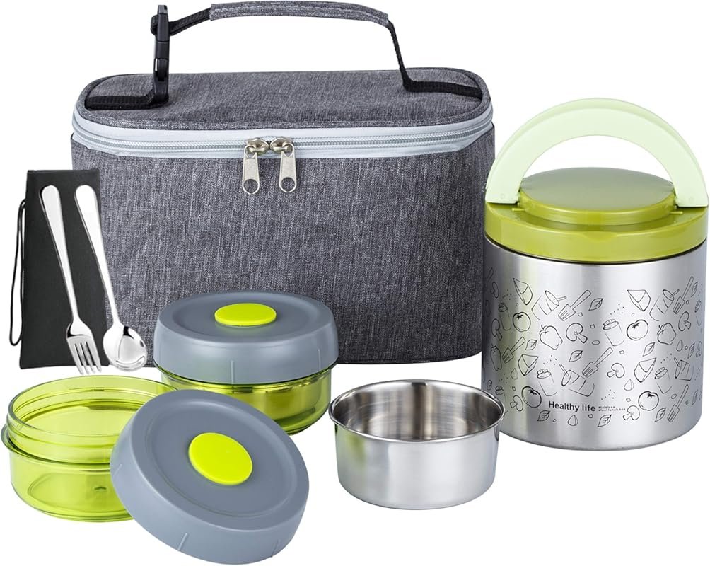 Lille Home Vacuum Insulated Lunch Box Set with Stainless Steel Cutlery
