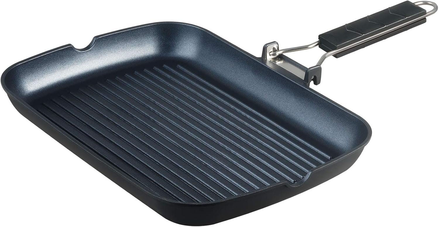 S·KITCHN 13×9 Inch Nonstick Rectangle Grill Pan with Folding Handle, I