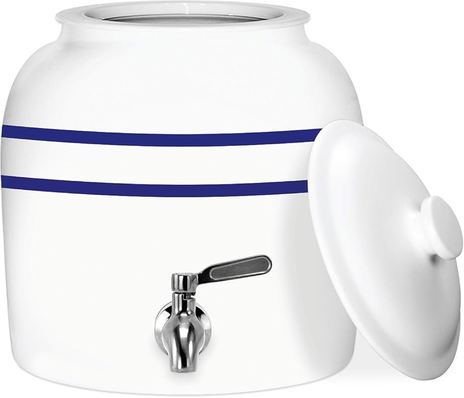 Geo Sports Porcelain Crock Water Dispenser with Stainless Steel Faucet