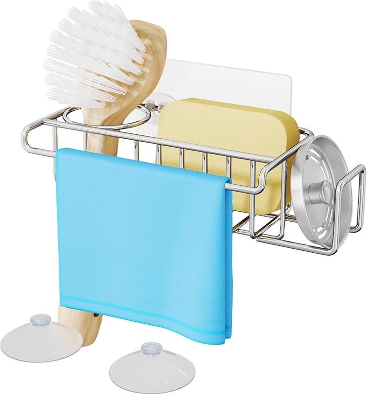 HapiRm 4-in-1 SUS304 Stainless Steel Sink Caddy with Brush Holder & Di