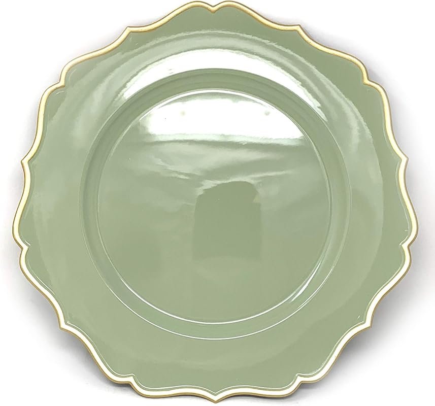 Heavy-Duty Round Floral Sage Charger Plates – 13