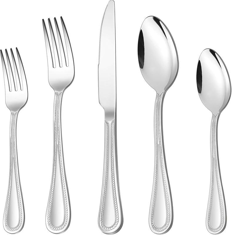 HaWare 40-Piece Stainless Steel Flatware Service for 8 – Pearled Edge 