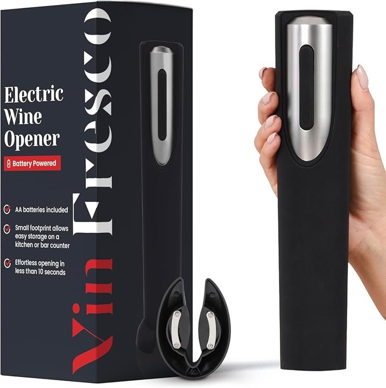Automatic Electric Wine Opener with Built-in Foil Cutter – Black & Sil