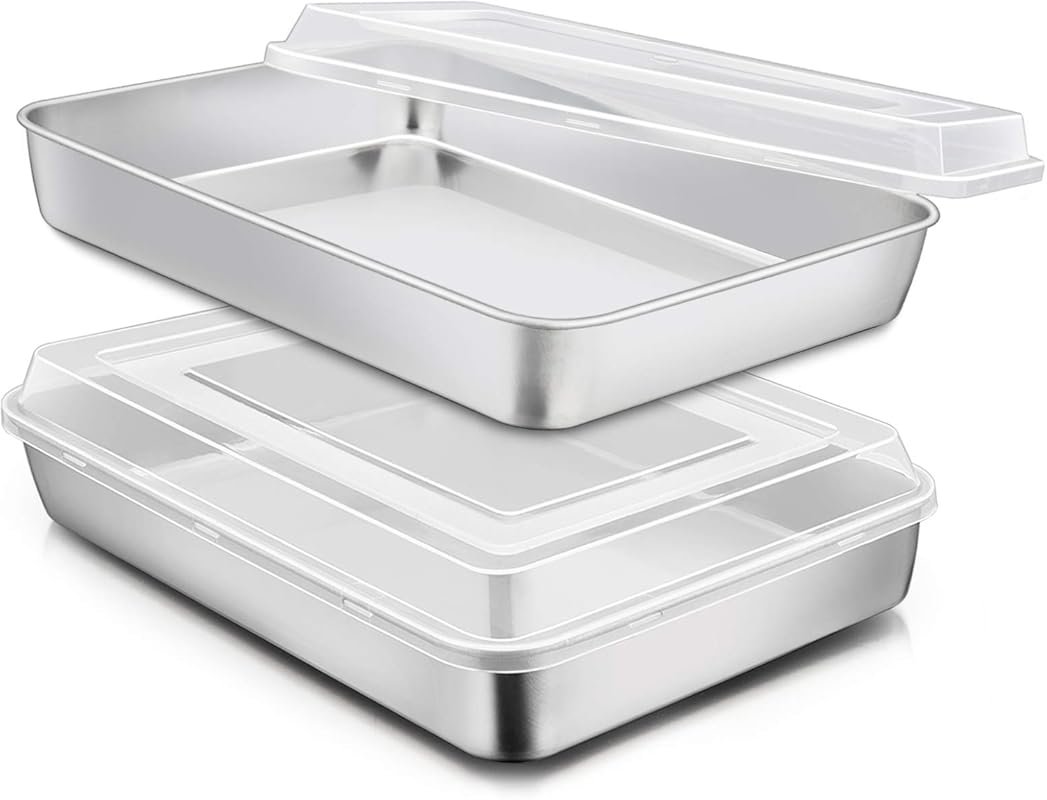 E-far Rectangle Cake Pan with Lid, Heavy Duty Non-Toxic Bakeware, Dish