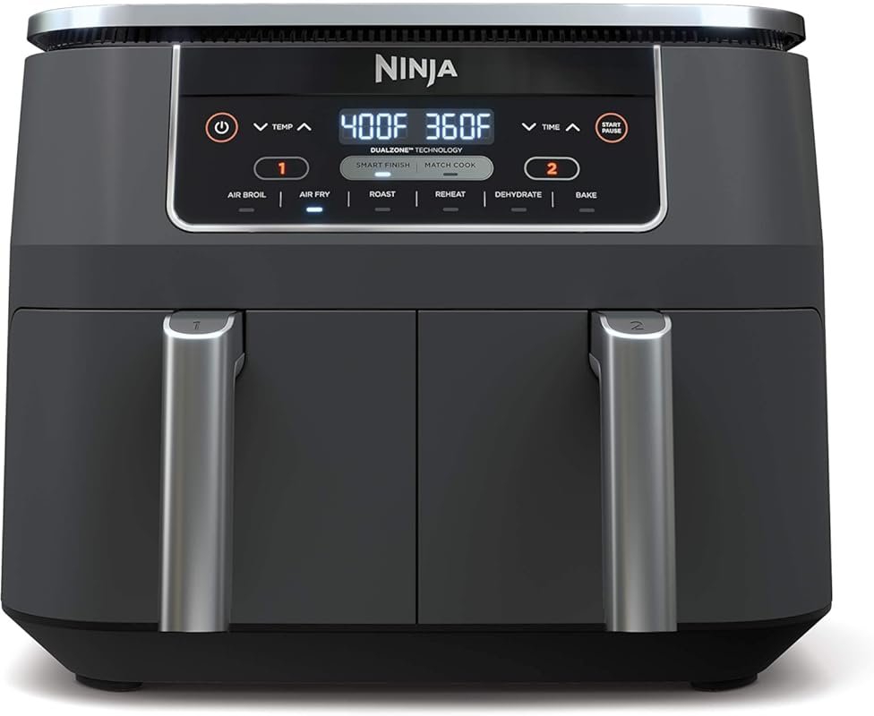 Ninja DZ201 Foodi 8 Quart 6-in-1 DualZone Air Fryer, Match Cook & Smar