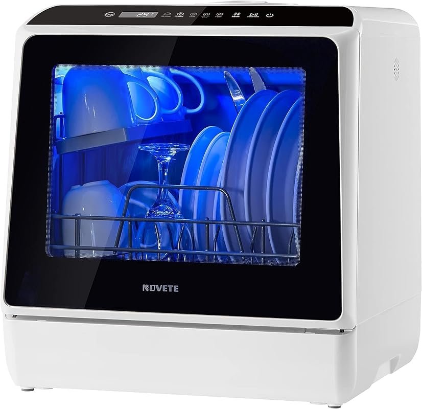 NOVETE Compact Dishwasher with 5 Programs, 5L Tank, Baby Care & Air-Dr