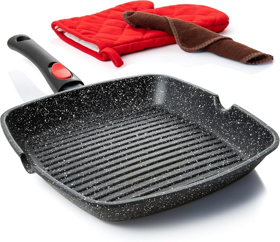 Moss & Stone 11-Inch Nonstick Square Grill Pan with Removable Handle, 