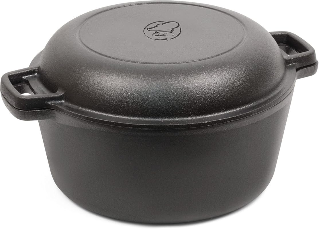 Commercial Chef 2-in-1 Dutch Oven with Skillet Lid, Pre-Seasoned Cast 