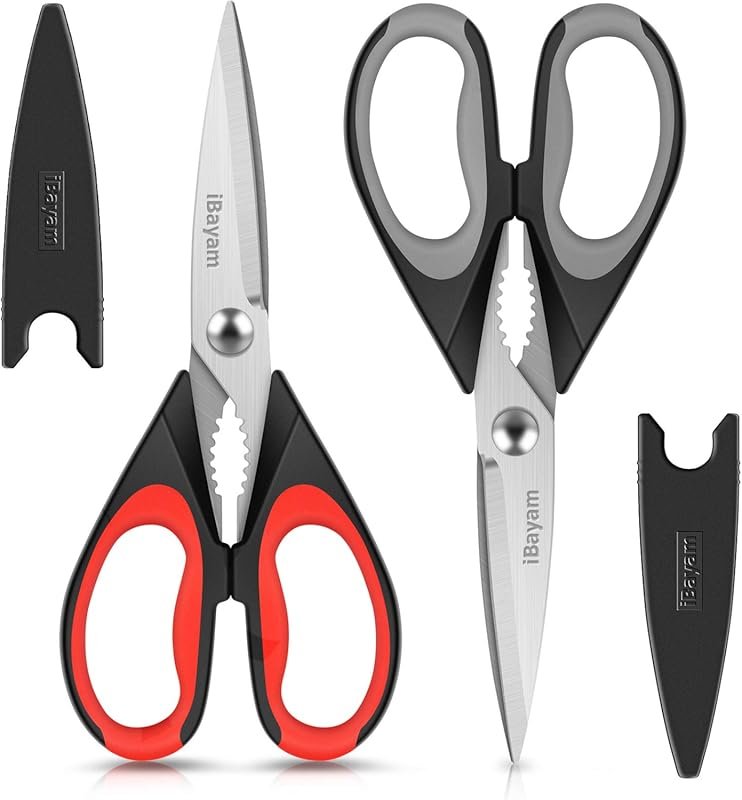 iBayam Heavy Duty All-Purpose Kitchen Scissors – 2 Pack, Stainless Ste