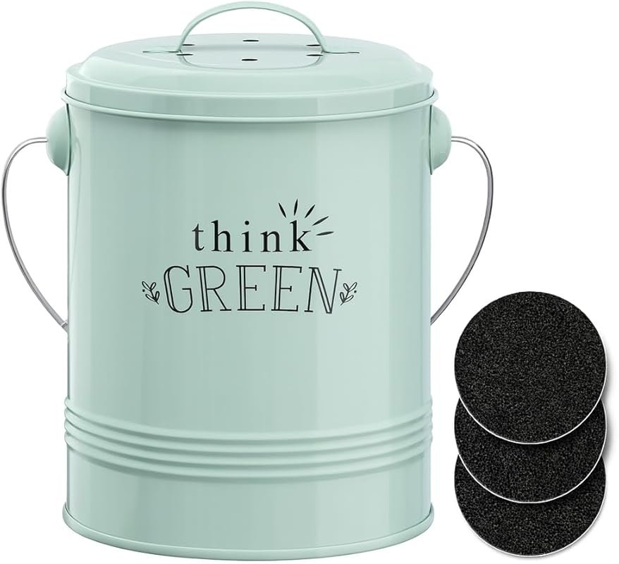 Barnyard Designs Mint Compost Bin, 1.2 Gallon with Extra Filters & Inn