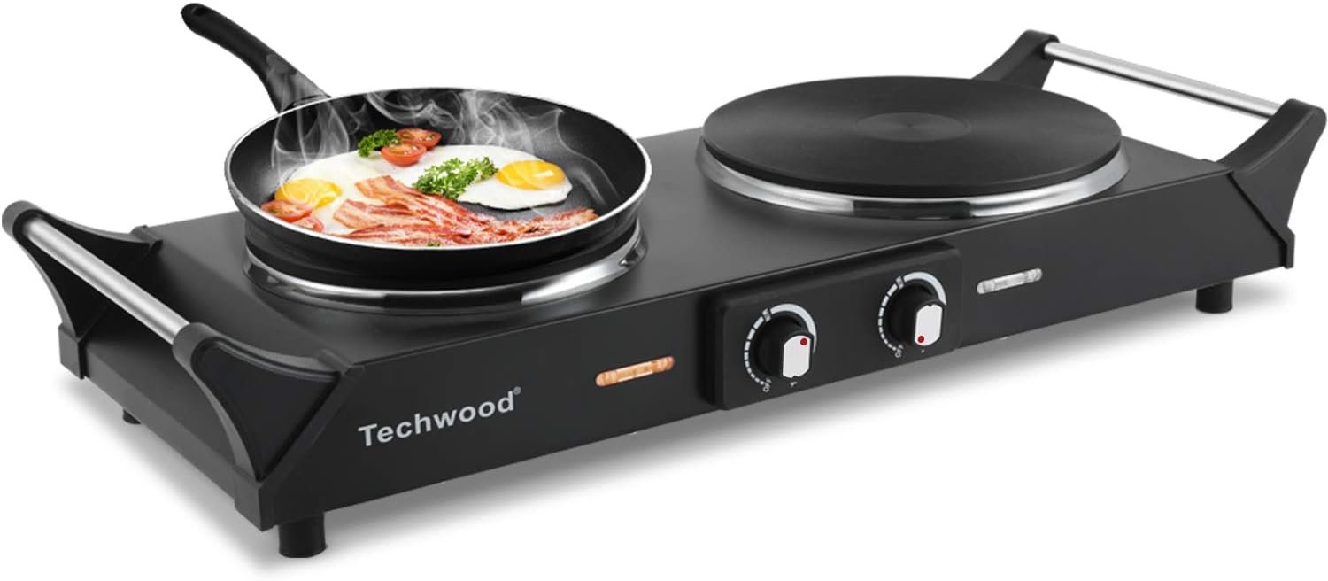 Techwood 1800W Double Burner Electric Stove with Adjustable Temp & Sta