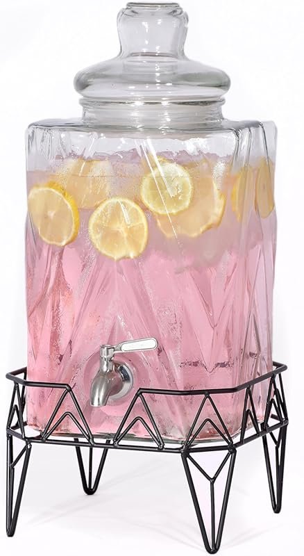 Glacial Ice Design Glass Beverage Dispenser, SS Spigot, 2.5 Gal, Elega