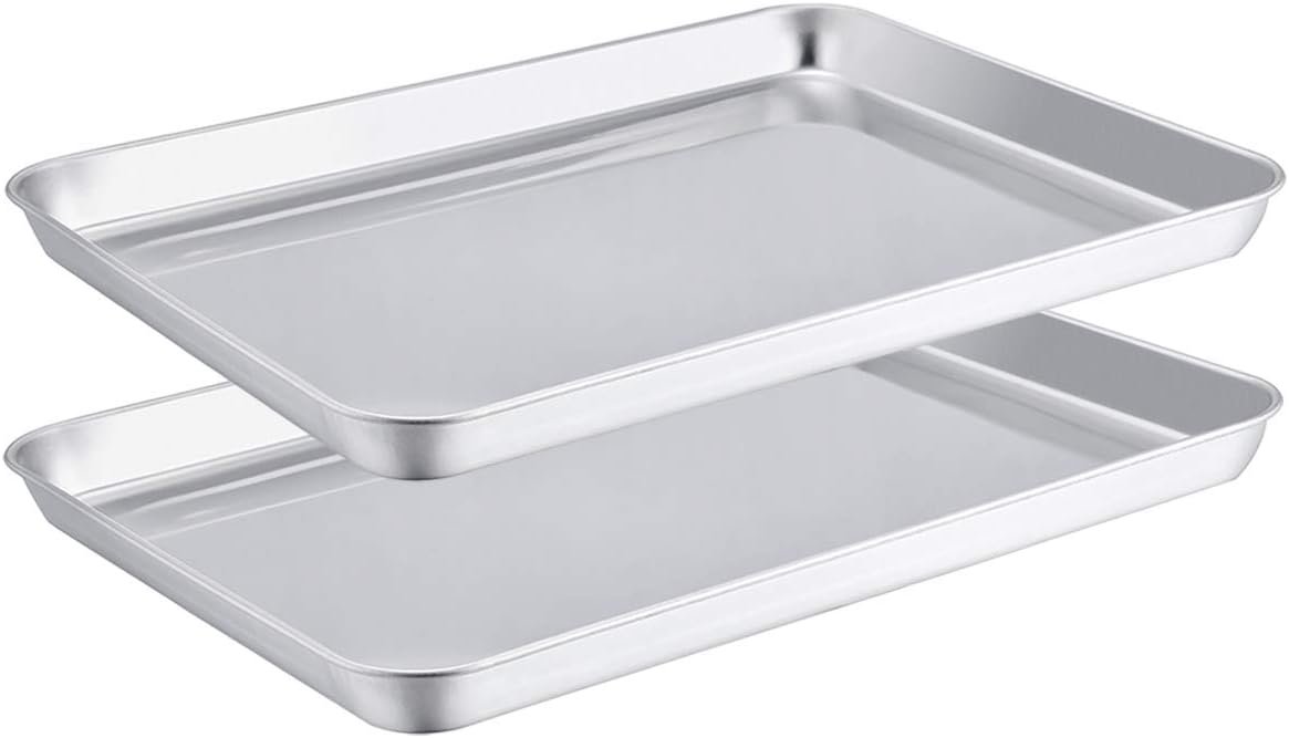 TeamFar Toaster Oven Pans Set of 2 – Roll Edge, Mirror Finish, Healthy
