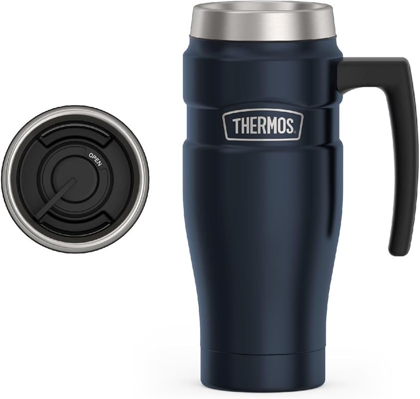 THERMOS Stainless King Vacuum-Insulated Travel Mug with Handle, 16oz Leak & Sweat-Proof Midnight Blue