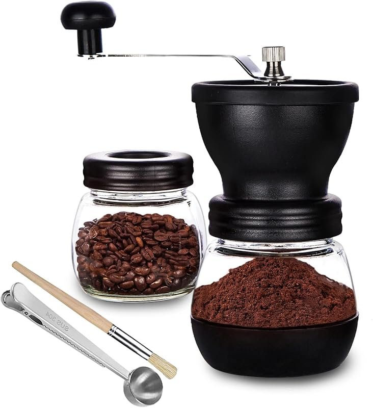 PARACITY Ceramic Burr Coffee Grinder, Dual Glass Jars & Stainless Stee