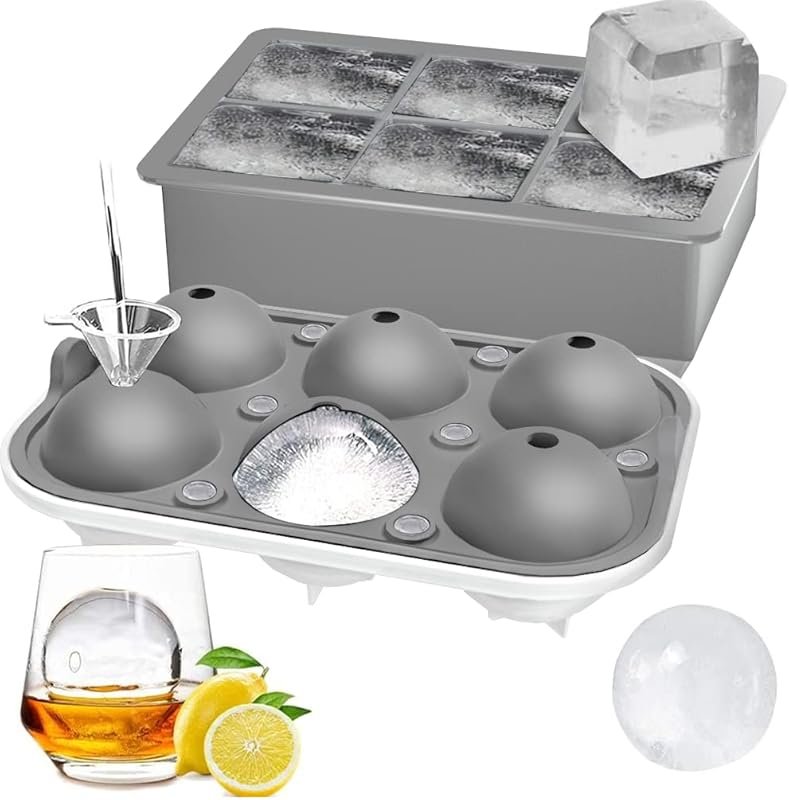 ROTTAY Sphere & Square Ice Cube Trays Set of 2 with Lid for Whiskey & 