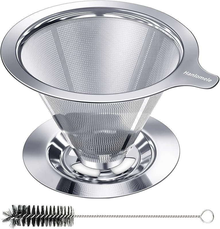 Hanlomele Double Mesh Stainless Steel Pour Over Dripper for Single Cup