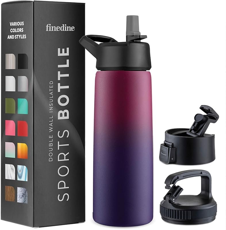 FineDine 25 oz Stainless Steel Insulated Water Bottle with Dual Lid Op