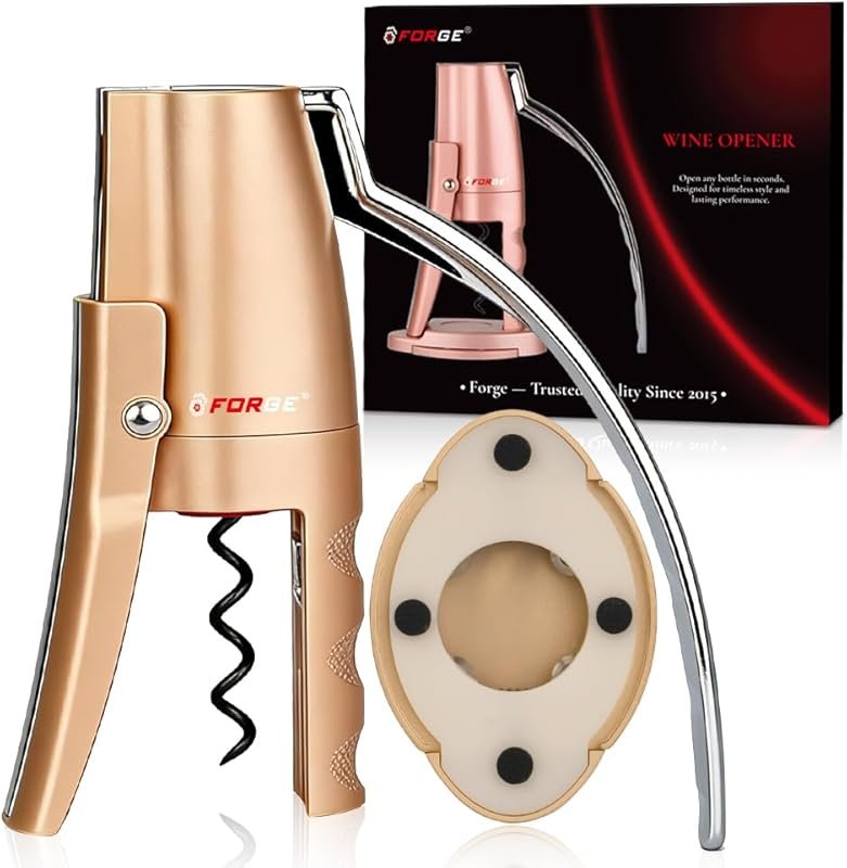 Compact Vertical Lever Corkscrew with Foil Cutter, Opens Bottles in 3 