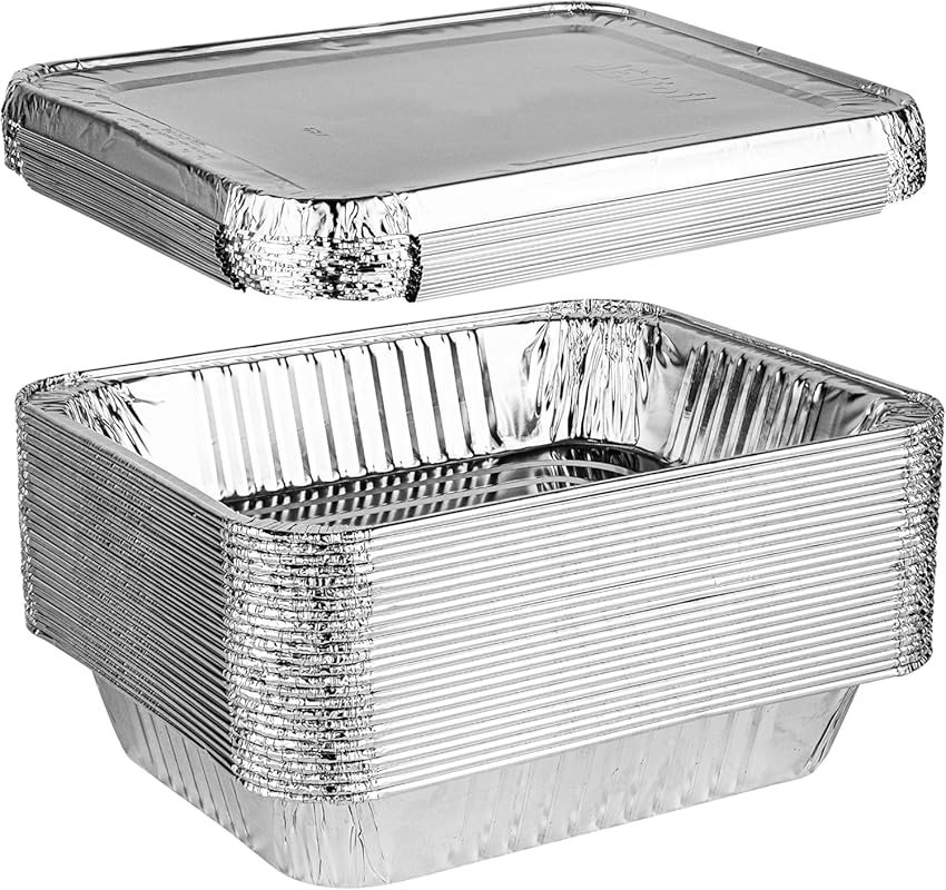 PLASTICPRO Disposable 9x13 Aluminum Foil Pans with Lids, Pack of 25 fo
