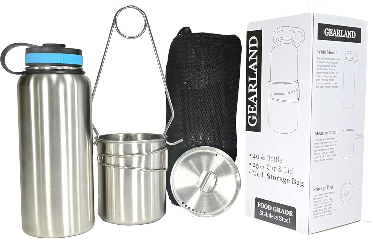 Canteen Stainless Steel Water Bottle with Nested Camping Cup & Lid for