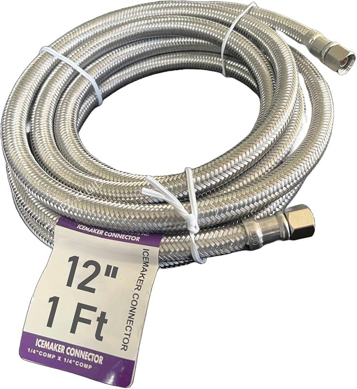 EZ-FLUID 12-Inch Braided Ice Maker Water Hose, 1/4