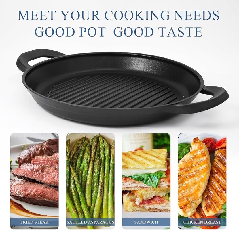Vinchef 13-Inch Nonstick Induction Grill Pan with Lid & Tools, GRANITE