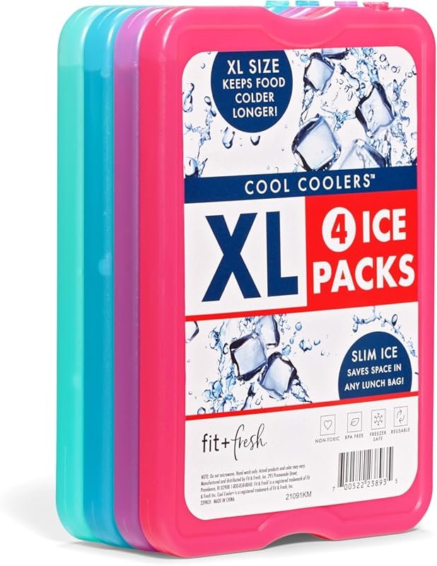Quick Freeze Space-Saving XL Slim Ice Packs 4-Pack for Lunch Boxes & C