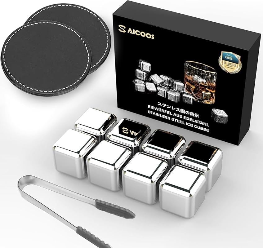 8-Pack Stainless Steel Reusable Ice Cubes for Whiskey, Vodka & Cocktai