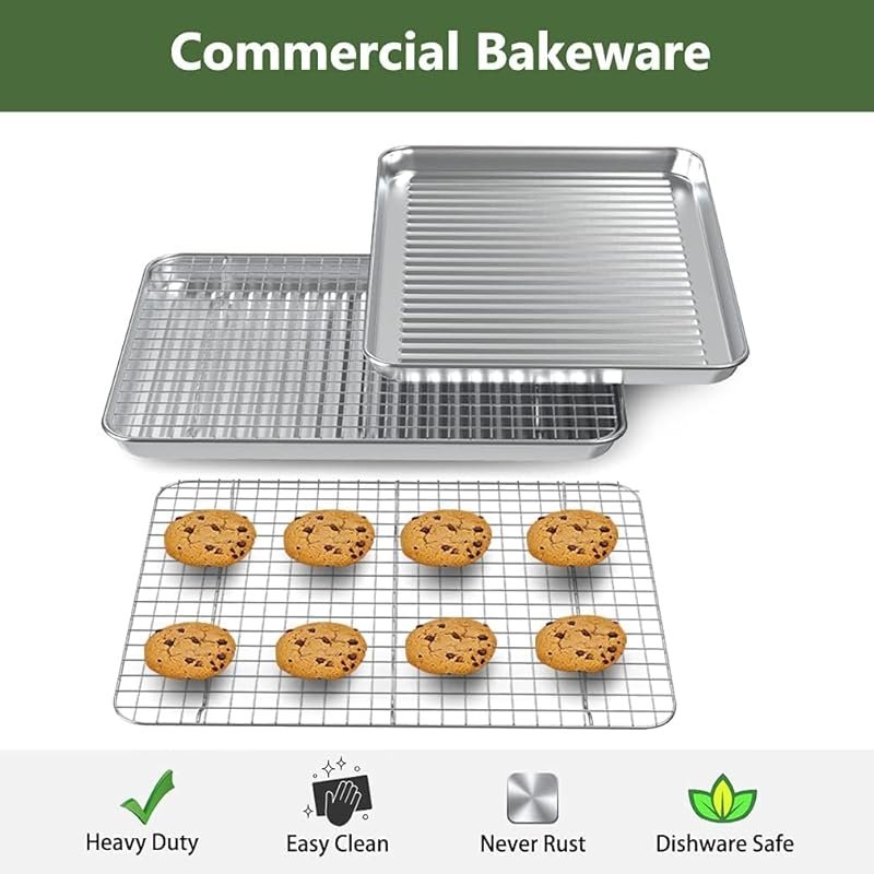 ROTTAY 2-Pack Stainless Steel Baking Pan & Rack Set – Nonstick, Heavy 