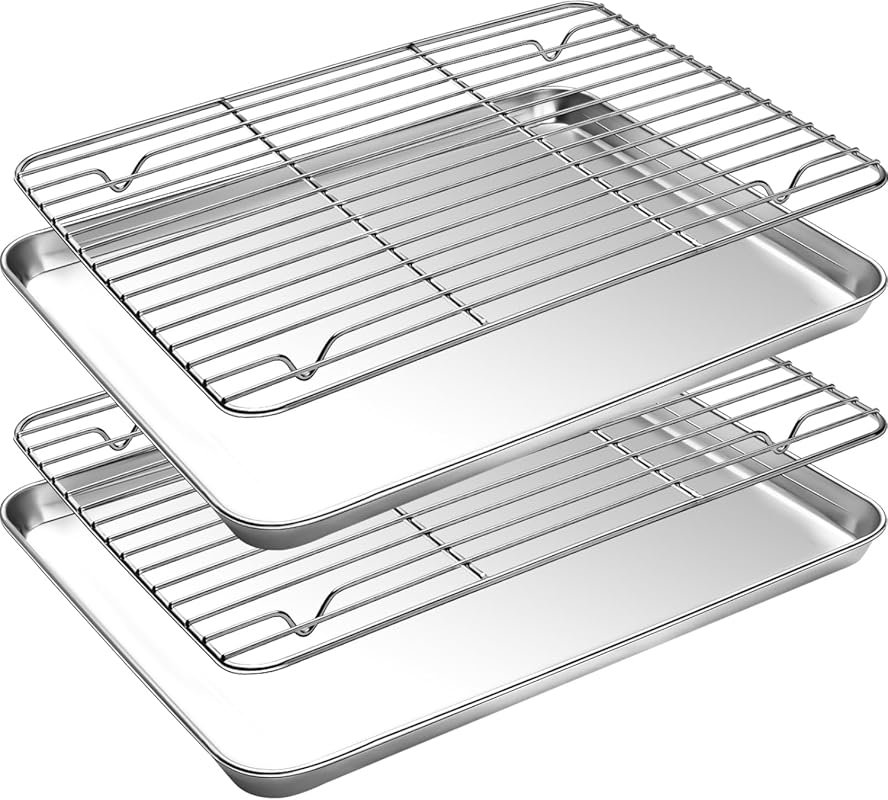 CEKEE Stainless Steel Baking Sheet & Rack Set, 4PCS, Non-Toxic & Easy 