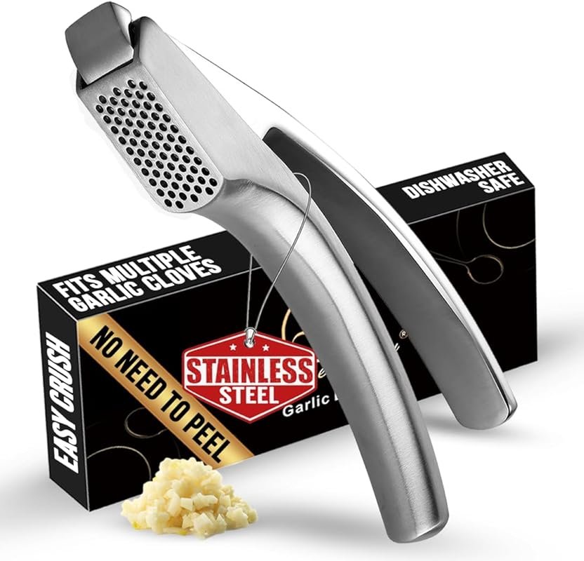 No Peeling Required Stainless Steel Garlic Press – Detachable Handle, 