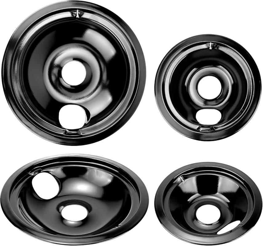Fetechmate Porcelain Black Drip Pans for GE/Hotpoint Stoves, Energy-Sa