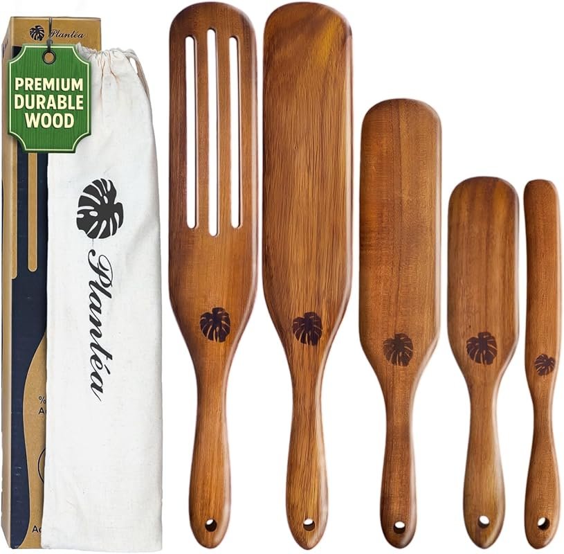 Plantéa Handmade Wooden Spurtle Set, Heat Resistant for Nonstick Cookw