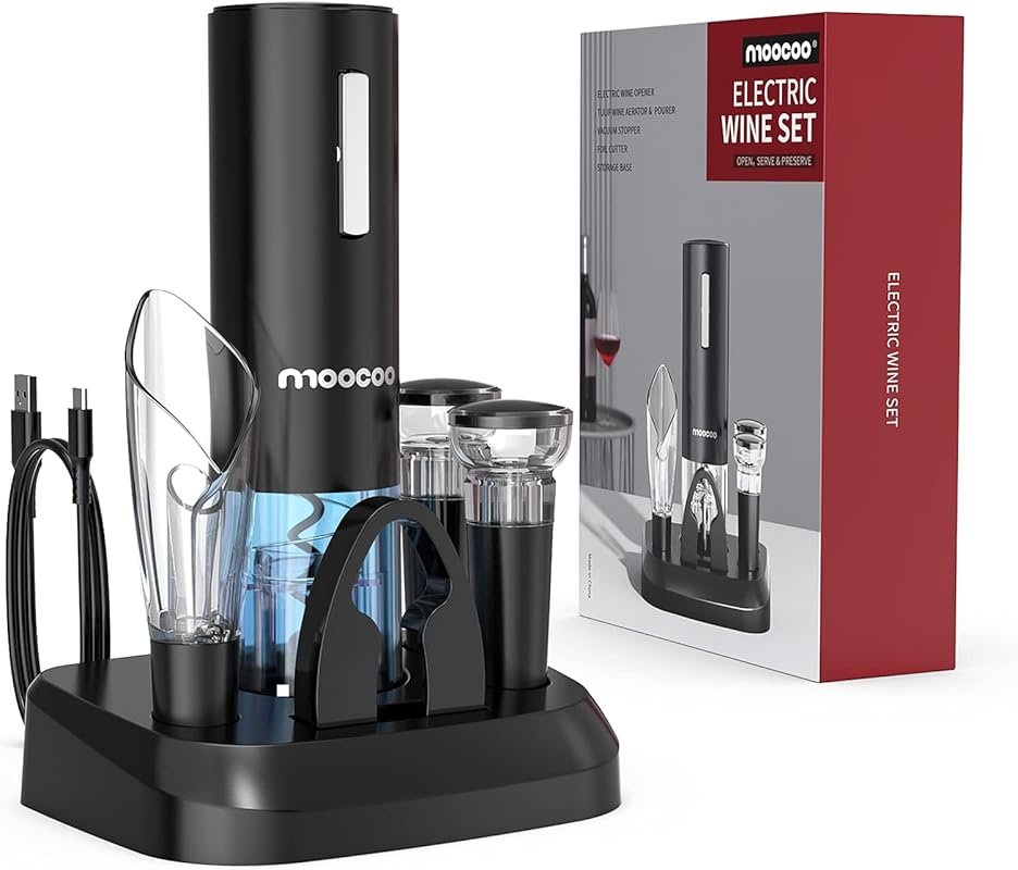 Moocoo Electric Wine Opener with Charging Base & Aerator, Vacuum Stopp