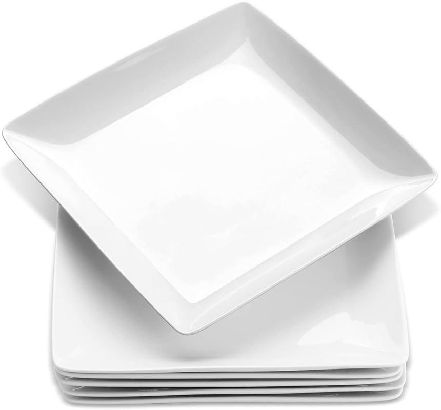 Yedio White Porcelain Square Dinner Plates, 10.75 Inch for Steak, Past