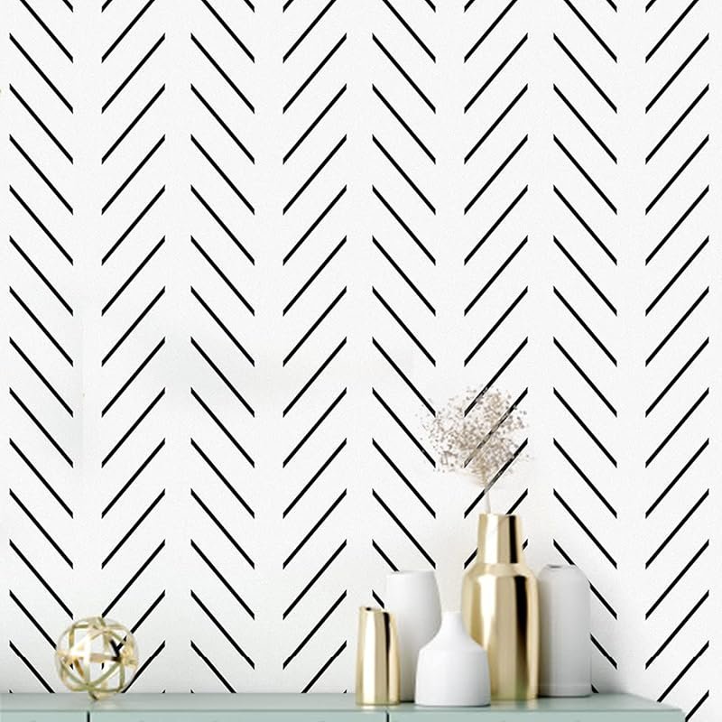 Black & White Herringbone Peel & Stick Wallpaper – Modern Geometric Accent Wall Covering for Bathroom & Living Room
