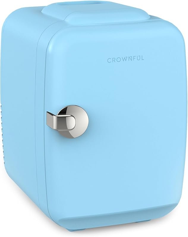 Crownful 4L/6 Can Blue Portable Mini Fridge with Cooler & Warmer for S