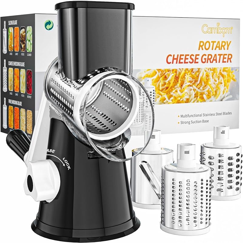 Non-Slip Suction Base Rotary Cheese Grater for Cheese, Veggies & Nuts