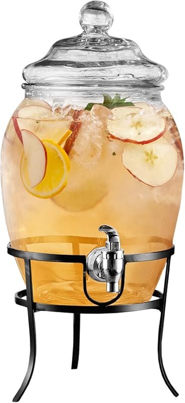 Style Setter 2-Gallon Glass Cold Drink Dispenser with Metal Stand & Le