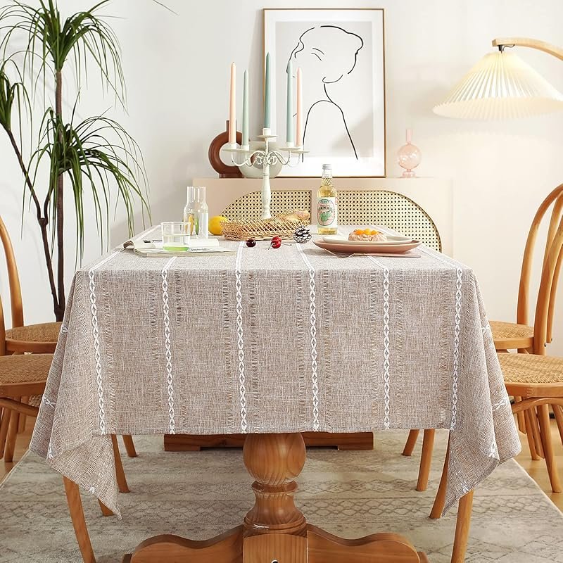 Chassic Farmhouse Linen Tablecloth Wrinkle Resistant Washable Hemstitc